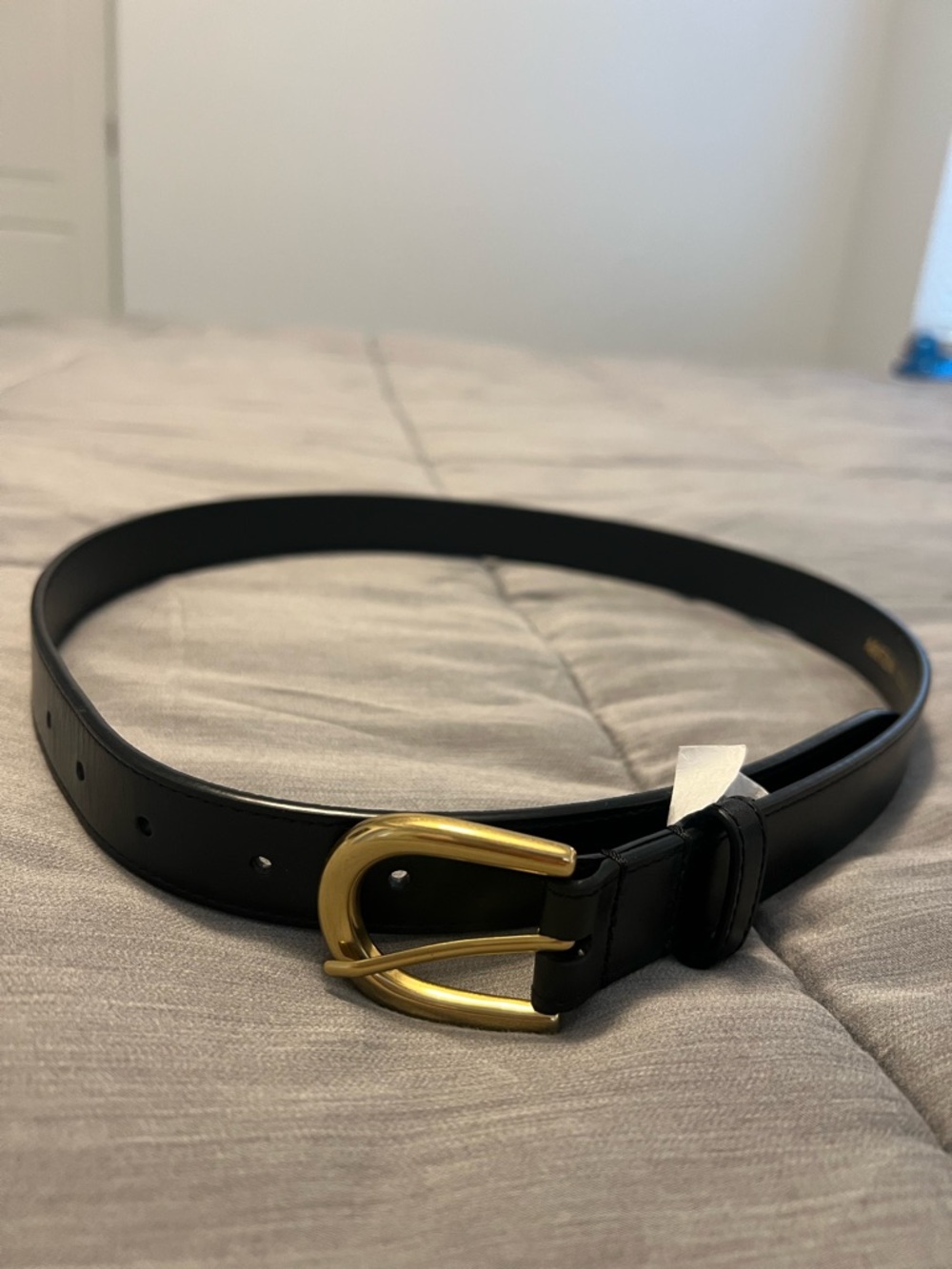 Aritzia Black Belt with Gold Logo Accent